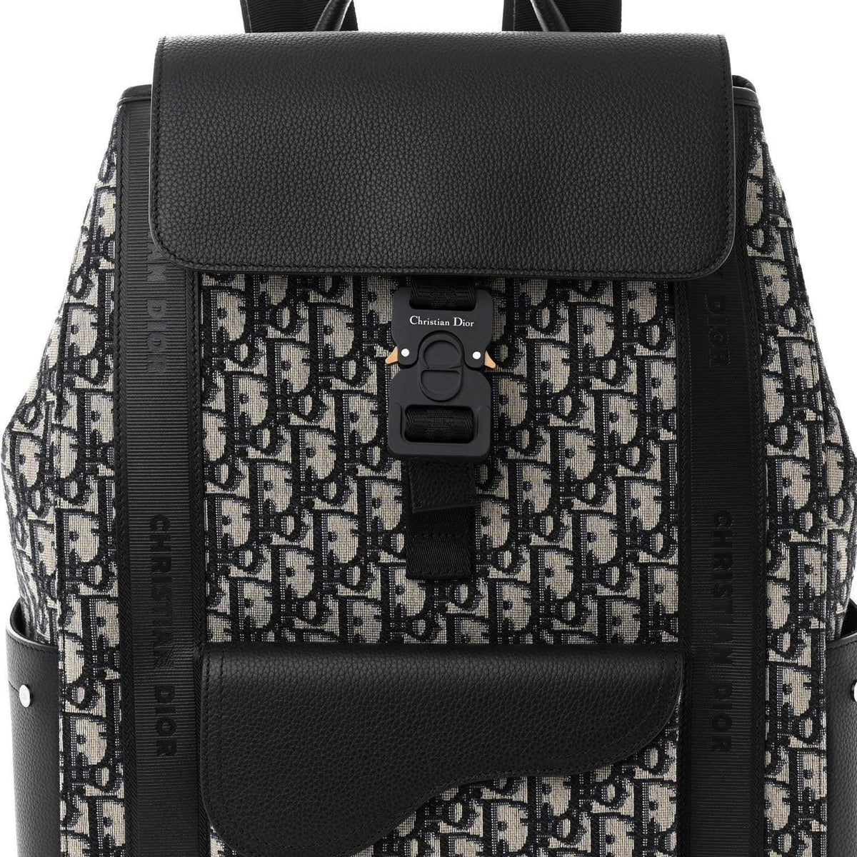 Christian Dior Oblique Jacquard Grained Calfskin Saddle Backpack With Flap