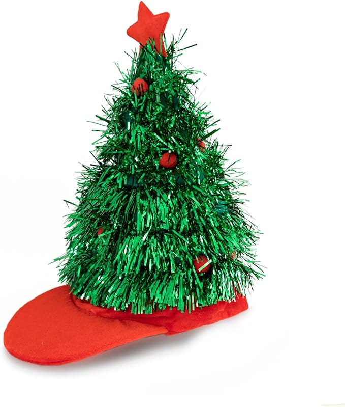 Christmas Tinsel Tree Visor Hat - Funny Gag Gift, Holiday Costume Prop, Joke