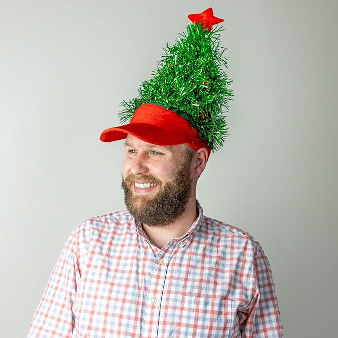 Christmas Tinsel Tree Visor Hat - Funny Gag Gift, Holiday Costume Prop, Joke