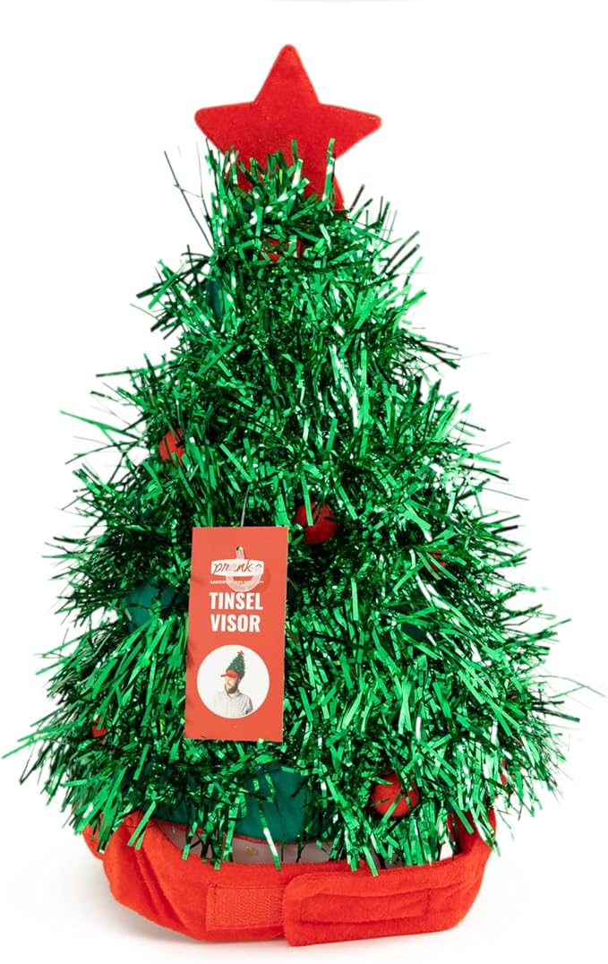 Christmas Tinsel Tree Visor Hat - Funny Gag Gift, Holiday Costume Prop, Joke