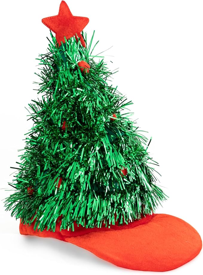 Christmas Tinsel Tree Visor Hat - Funny Gag Gift, Holiday Costume Prop, Joke