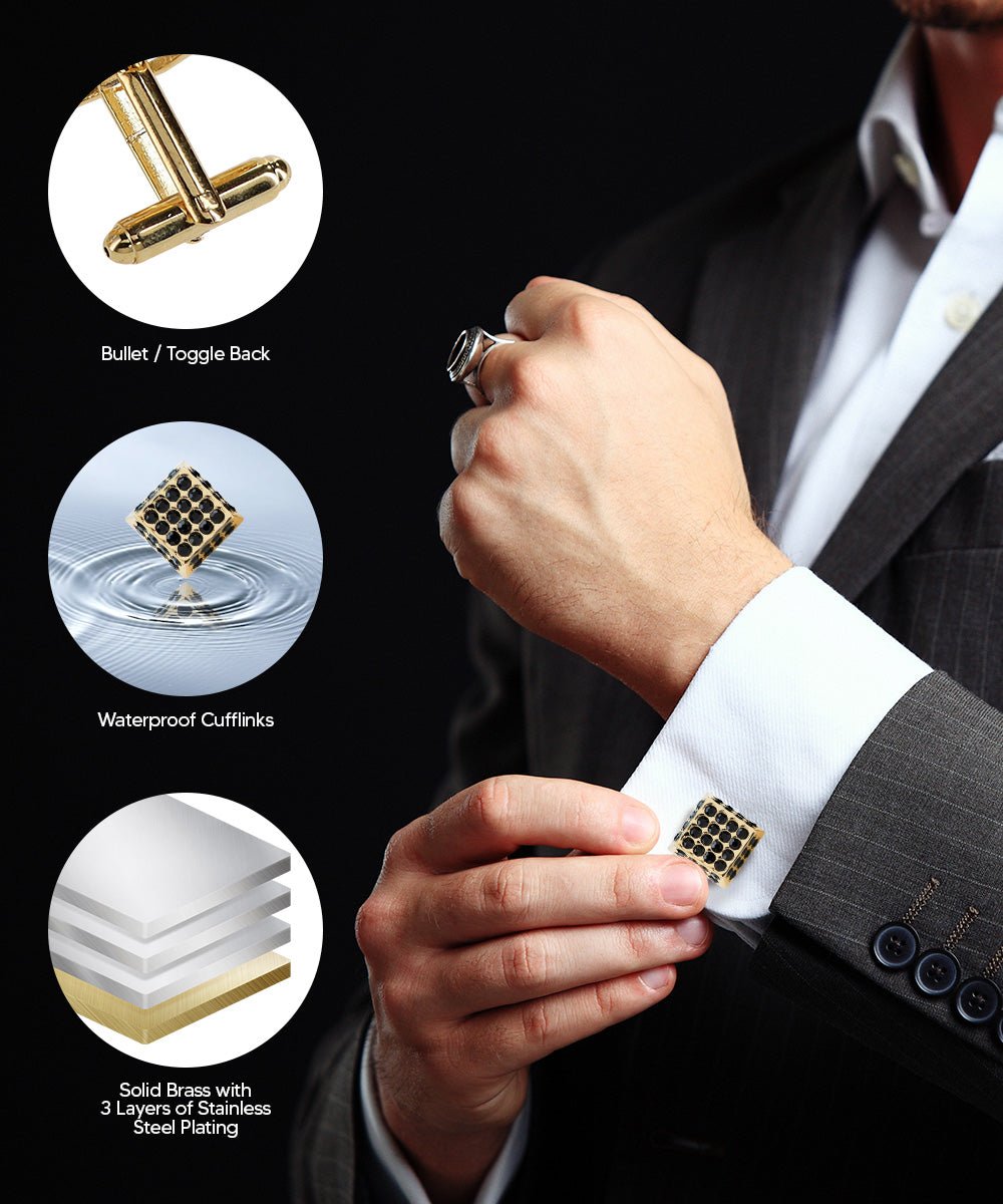 Vittorio Vico Men's Large  Square Studded Colored Crystal Cufflinks: CL76XX Series