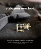 Vittorio Vico Men's Large  Square Studded Colored Crystal Cufflinks: CL76XX Series
