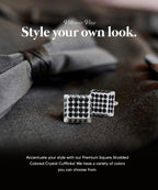 Vittorio Vico Men's Large  Square Studded Colored Crystal Cufflinks: CL76XX Series