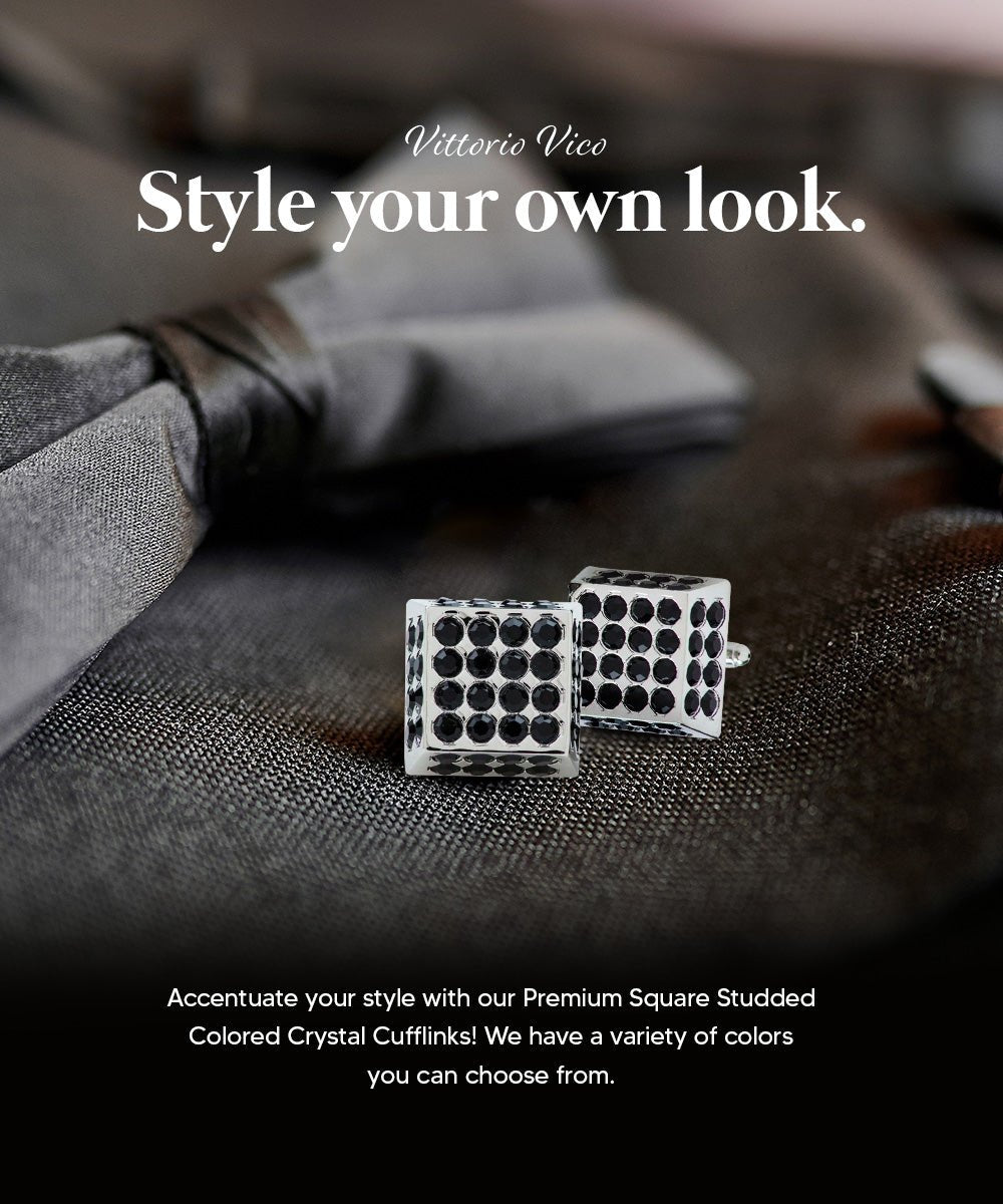 Vittorio Vico Men's Large  Square Studded Colored Crystal Cufflinks: CL76XX Series