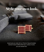 Vittorio Vico Men's Large  Square Studded Colored Crystal Cufflinks: CL76XX Series