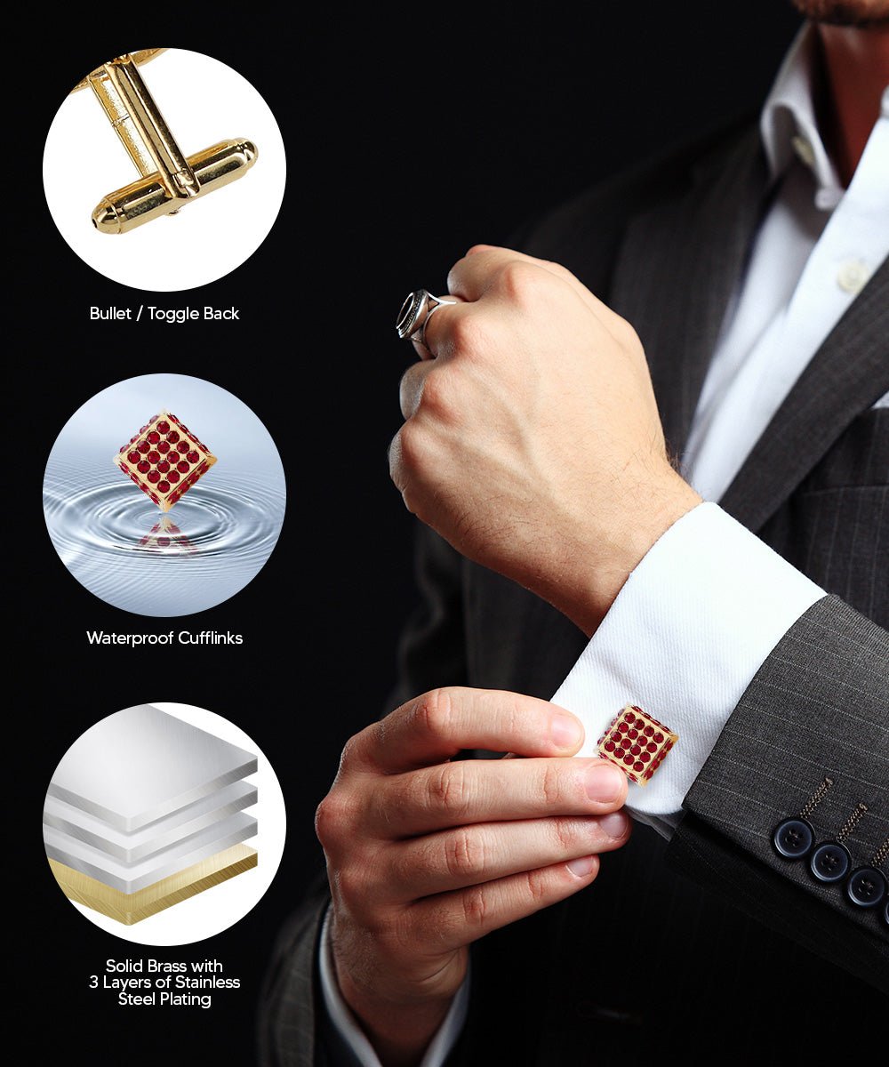 Vittorio Vico Men's Large  Square Studded Colored Crystal Cufflinks: CL76XX Series