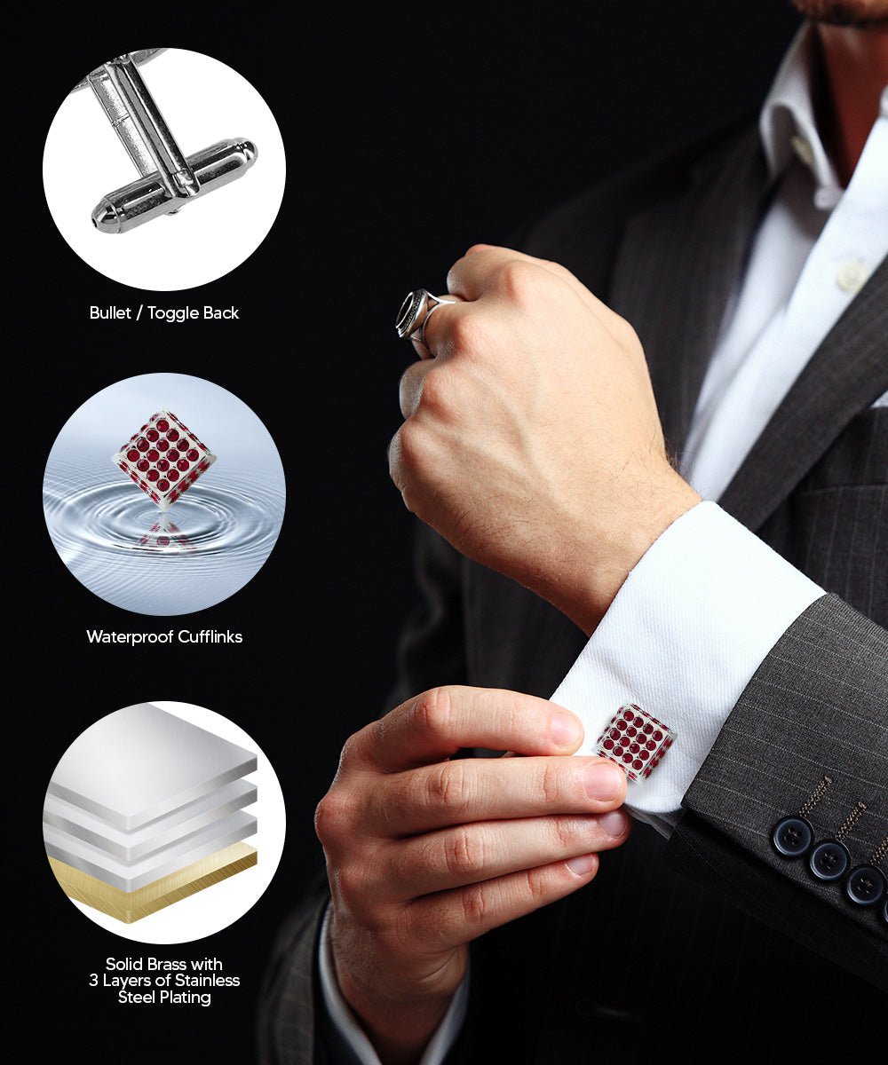 Vittorio Vico Men's Large  Square Studded Colored Crystal Cufflinks: CL76XX Series