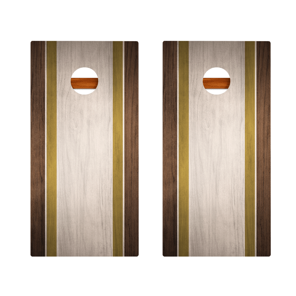 Classic Stripes Dark Wood Ivory and Gold Silver Series Cornhole Boards
