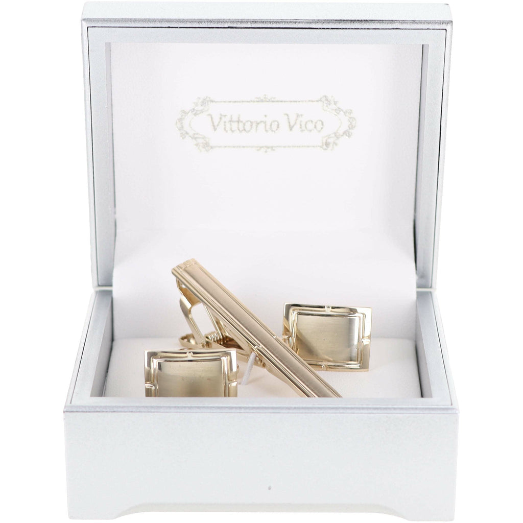 Vittorio Vico Plain Cufflink & Tie Bar Set in Gift Box