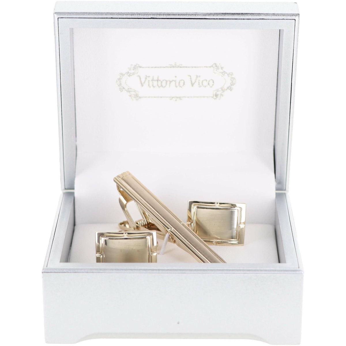 Vittorio Vico Plain Cufflink & Tie Bar Set in Gift Box