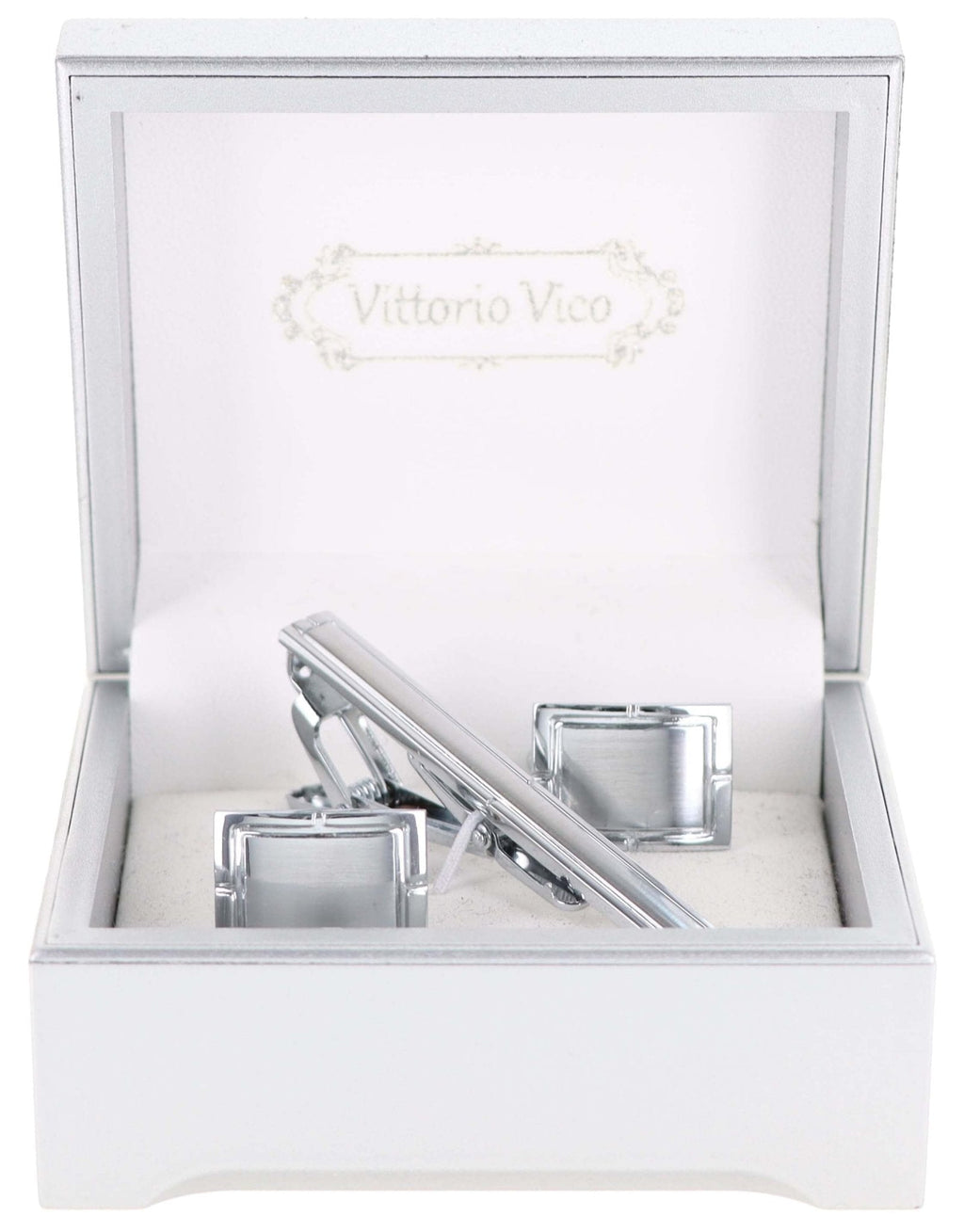 Vittorio Vico Plain Cufflink & Tie Bar Set in Gift Box