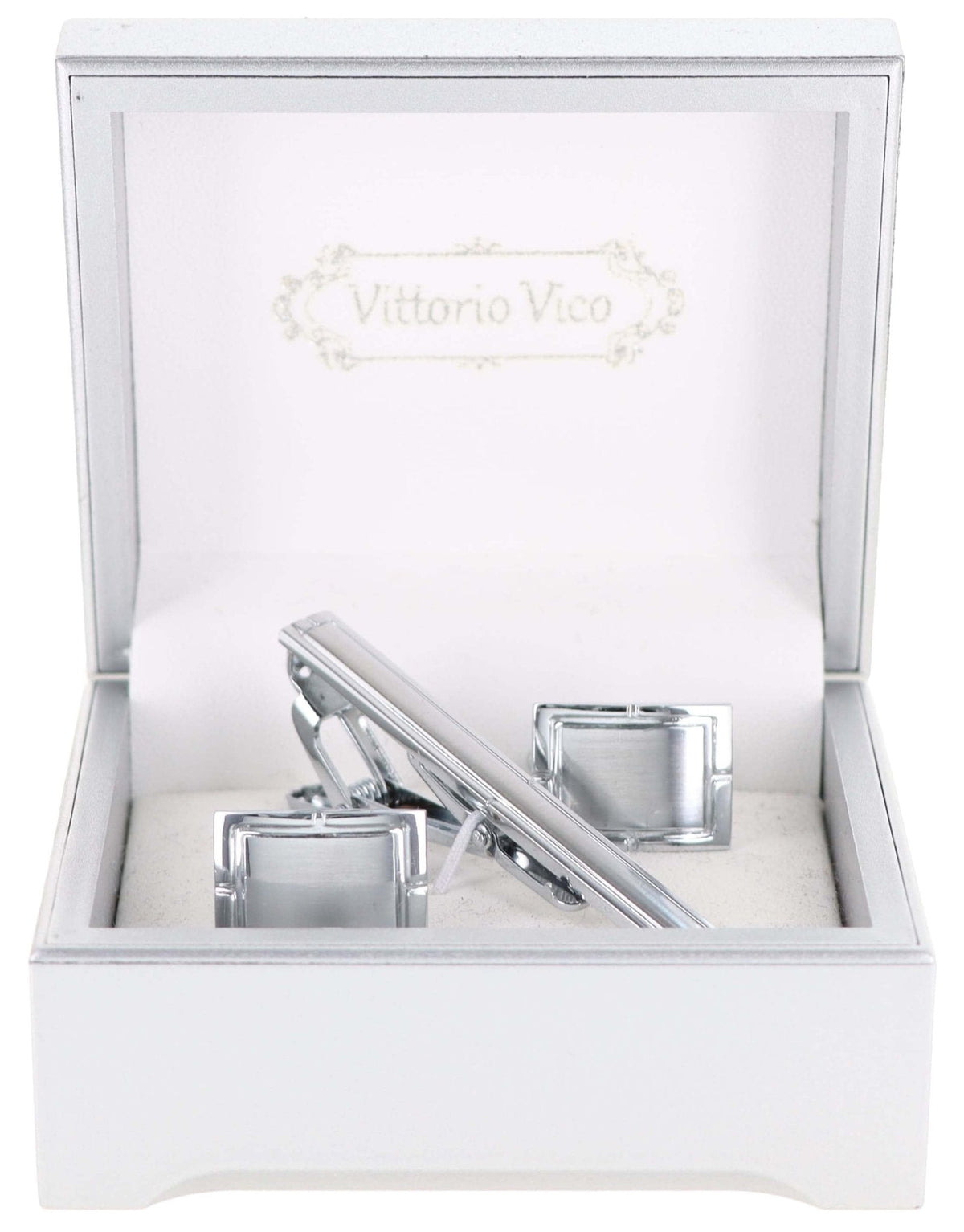 Vittorio Vico Plain Cufflink & Tie Bar Set in Gift Box