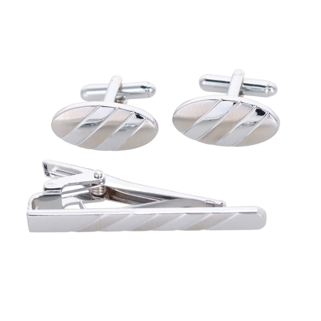 Vittorio Vico Plain Cufflink & Tie Bar Set in Gift Box