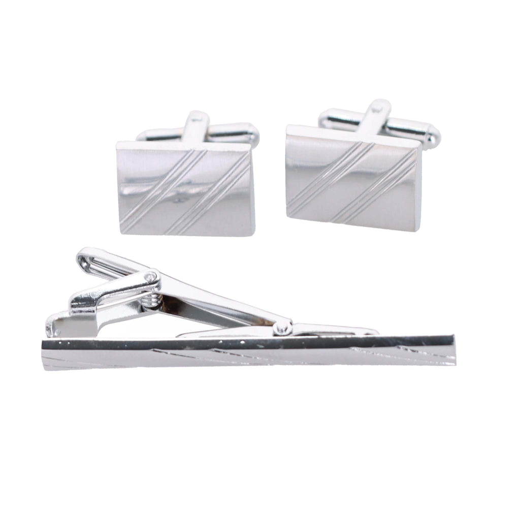 Vittorio Vico Plain Cufflink & Tie Bar Set in Gift Box