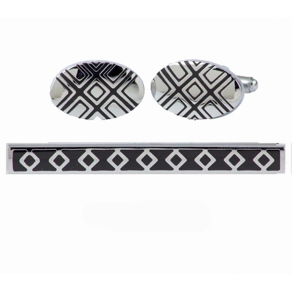 Vittorio Vico Plain Cufflink & Tie Bar Set in Gift Box