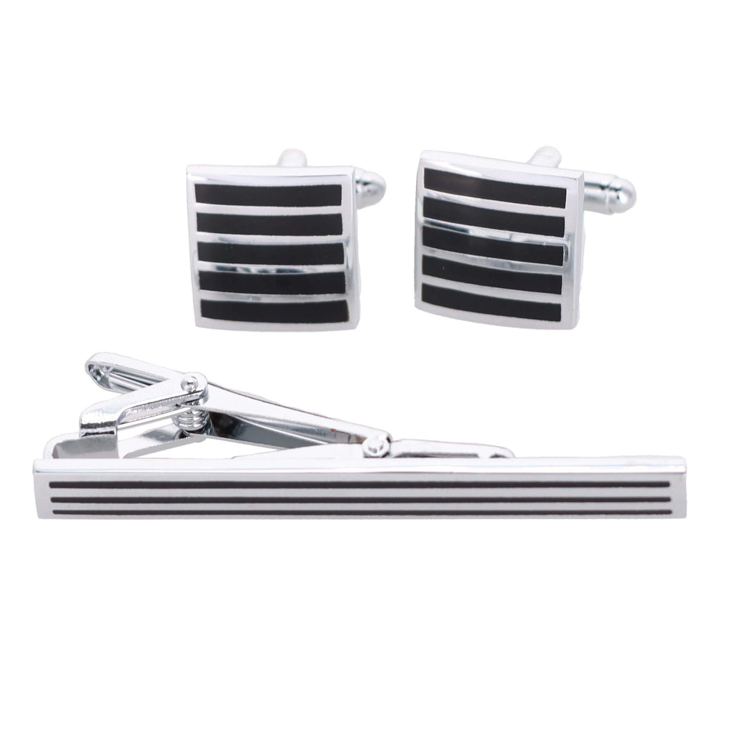 Vittorio Vico Plain Cufflink & Tie Bar Set in Gift Box