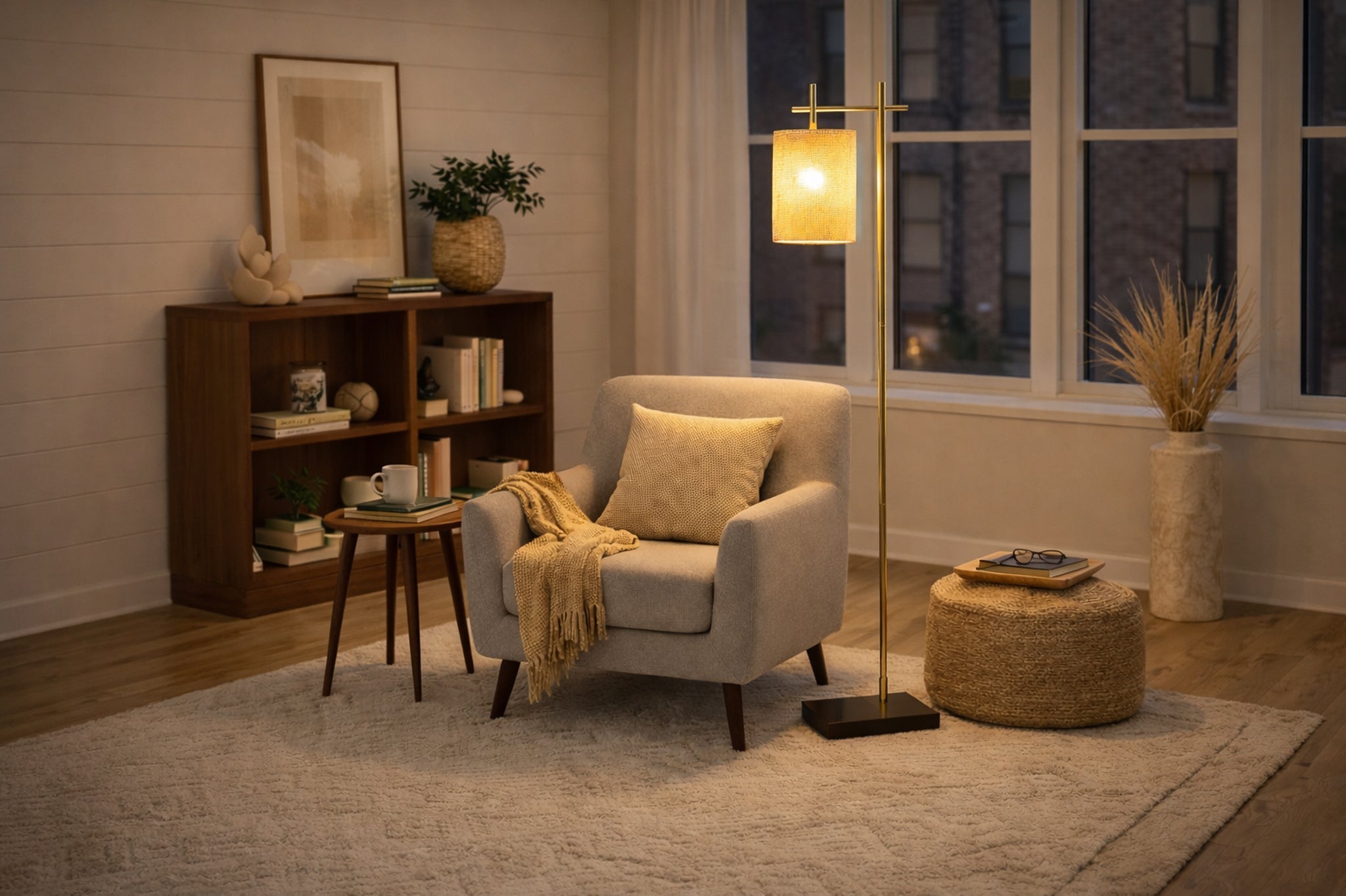 Brizo Bamboo Lampshade Floor Lamp Dark brown and Bronze