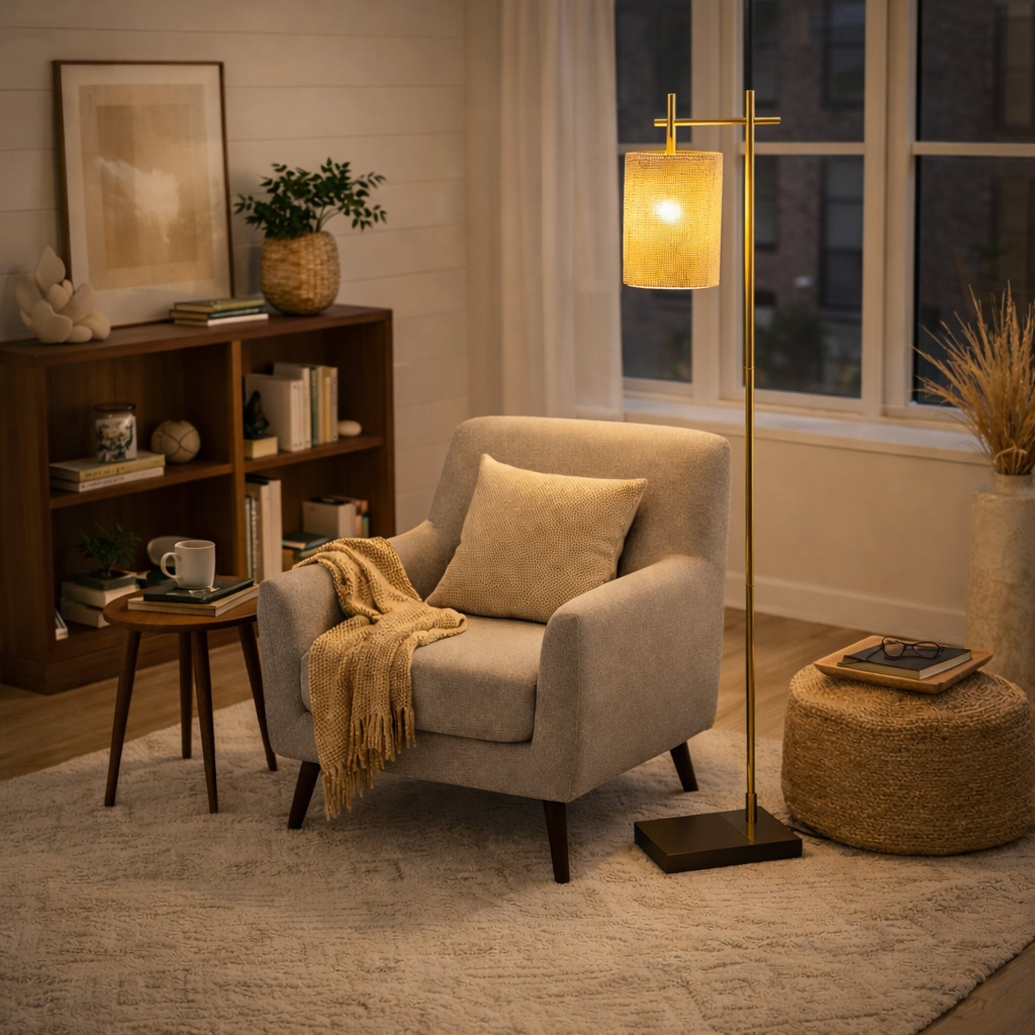 Brizo Bamboo Lampshade Floor Lamp Dark brown and Bronze