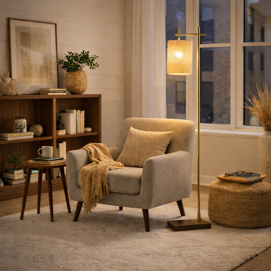 Brizo Bamboo Lampshade Floor Lamp Dark brown and Bronze