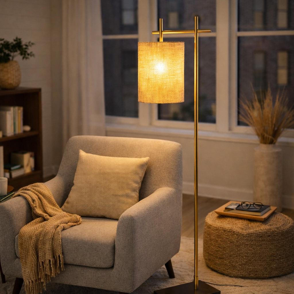 Brizo Bamboo Lampshade Floor Lamp Dark brown and Bronze