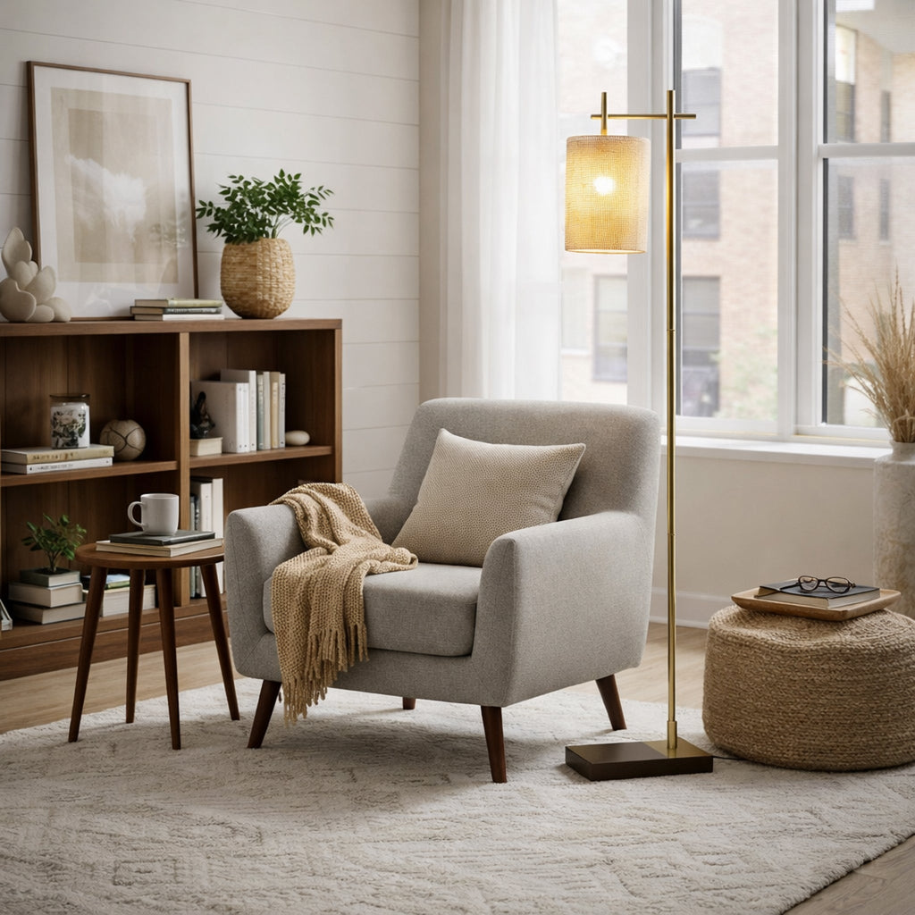 Brizo Bamboo Lampshade Floor Lamp Dark brown and Bronze