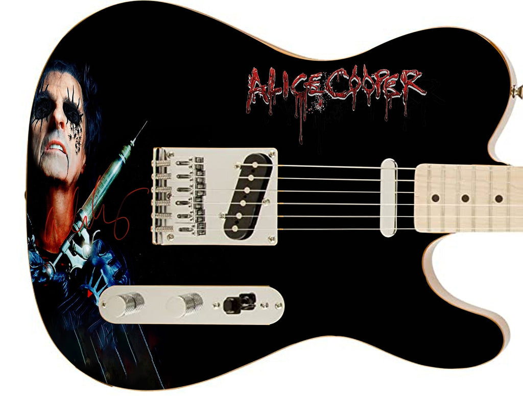 Alice Cooper Signed Blood Dripping Photo Graphics Fender Guitar