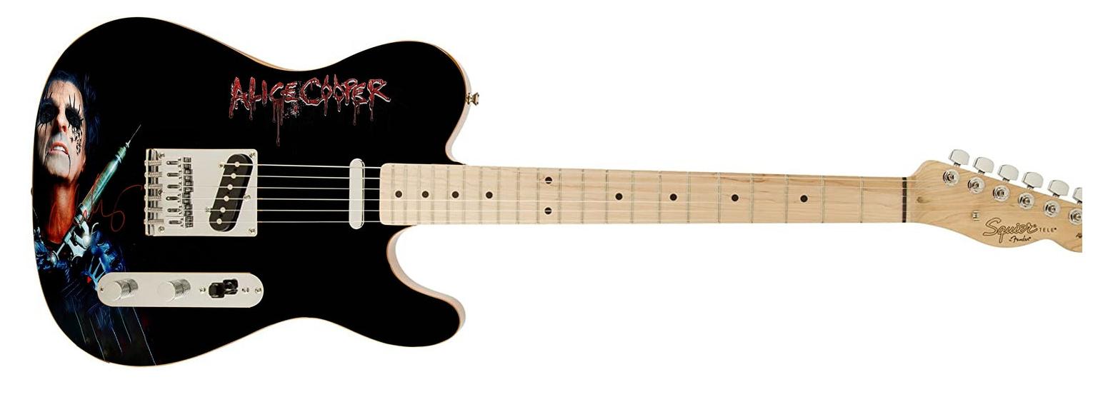 Alice Cooper Signed Blood Dripping Photo Graphics Fender Guitar
