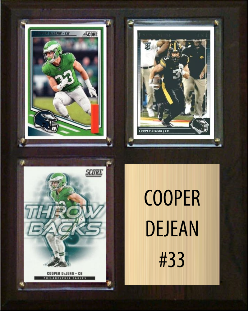Cooper DeJean Philadelphia Eagles Fan Gift Plaque 8x10 3 Cards Prizm, Donruss, Score 2024 2025 2026