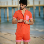 Coral Flame Men's Button Down Resort Shirt, Modern Fit