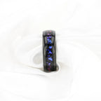 COSMIC Black Tungsten Ring with Crushed Alexandrite and Dark Blue & Purple Crushed Goldstone – 4mm to 8mm