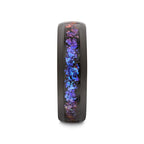 COSMIC Black Tungsten Ring with Crushed Alexandrite and Dark Blue & Purple Crushed Goldstone – 4mm to 8mm