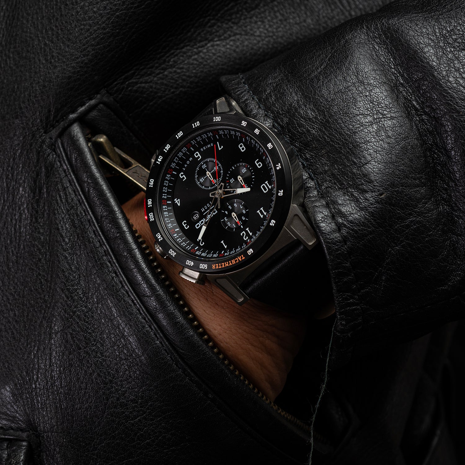 CR-01 - Chrono Watch with Italian Leather Strap - Jet Black