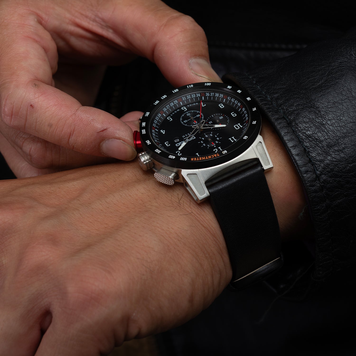 CR-01 - Chrono Watch with Italian Leather Strap - Jet Black