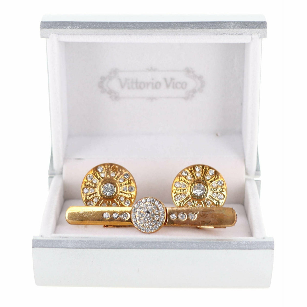 Vittorio Vico Rhinestone Cufflinks & Tie Bar Set in Gift Box