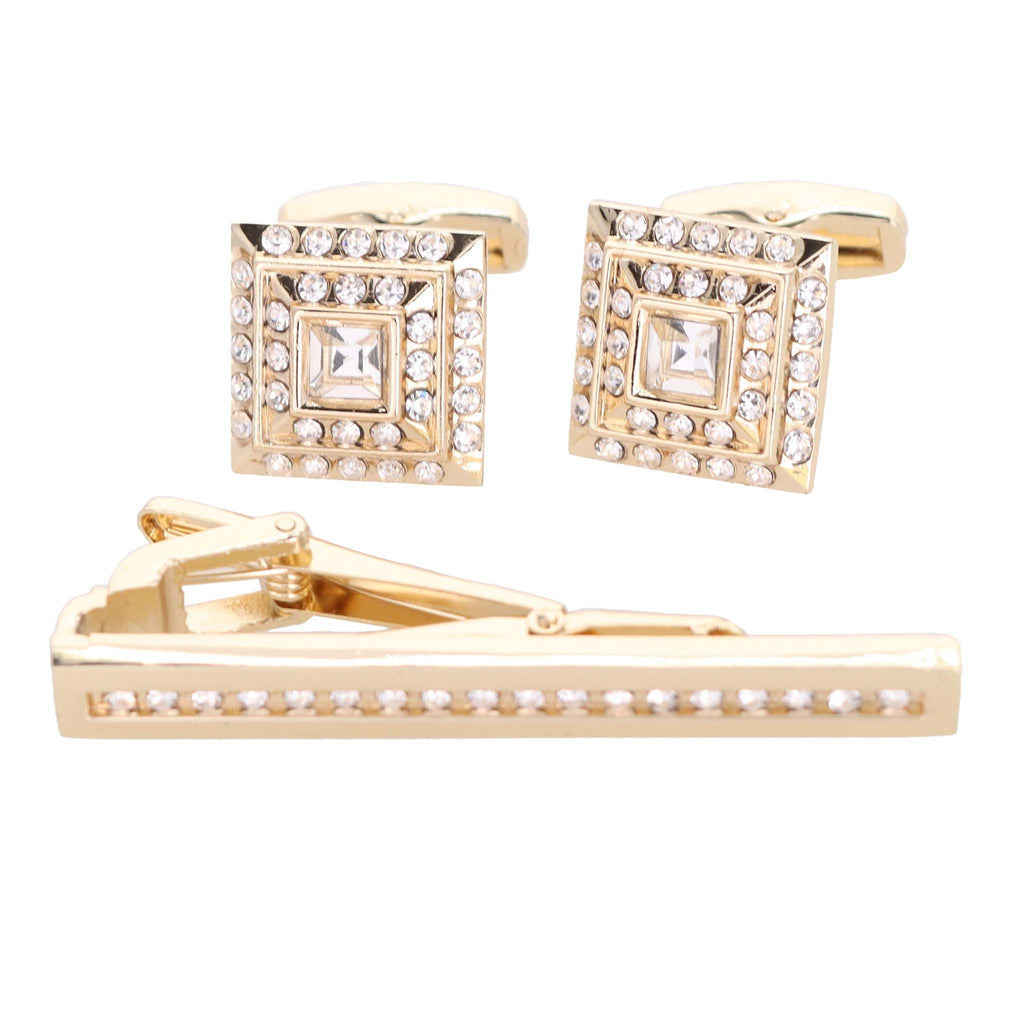 Vittorio Vico Rhinestone Cufflinks & Tie Bar Set in Gift Box