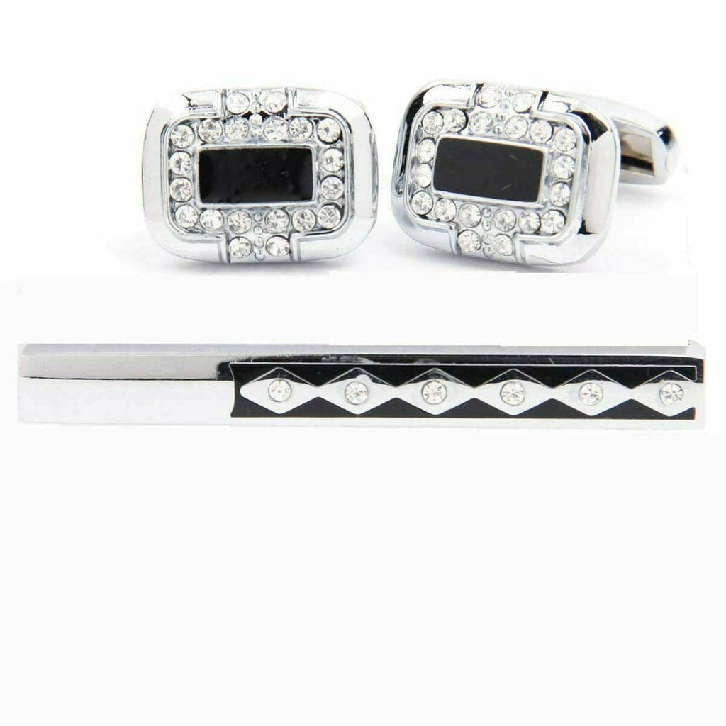 Vittorio Vico Rhinestone Cufflinks & Tie Bar Set in Gift Box