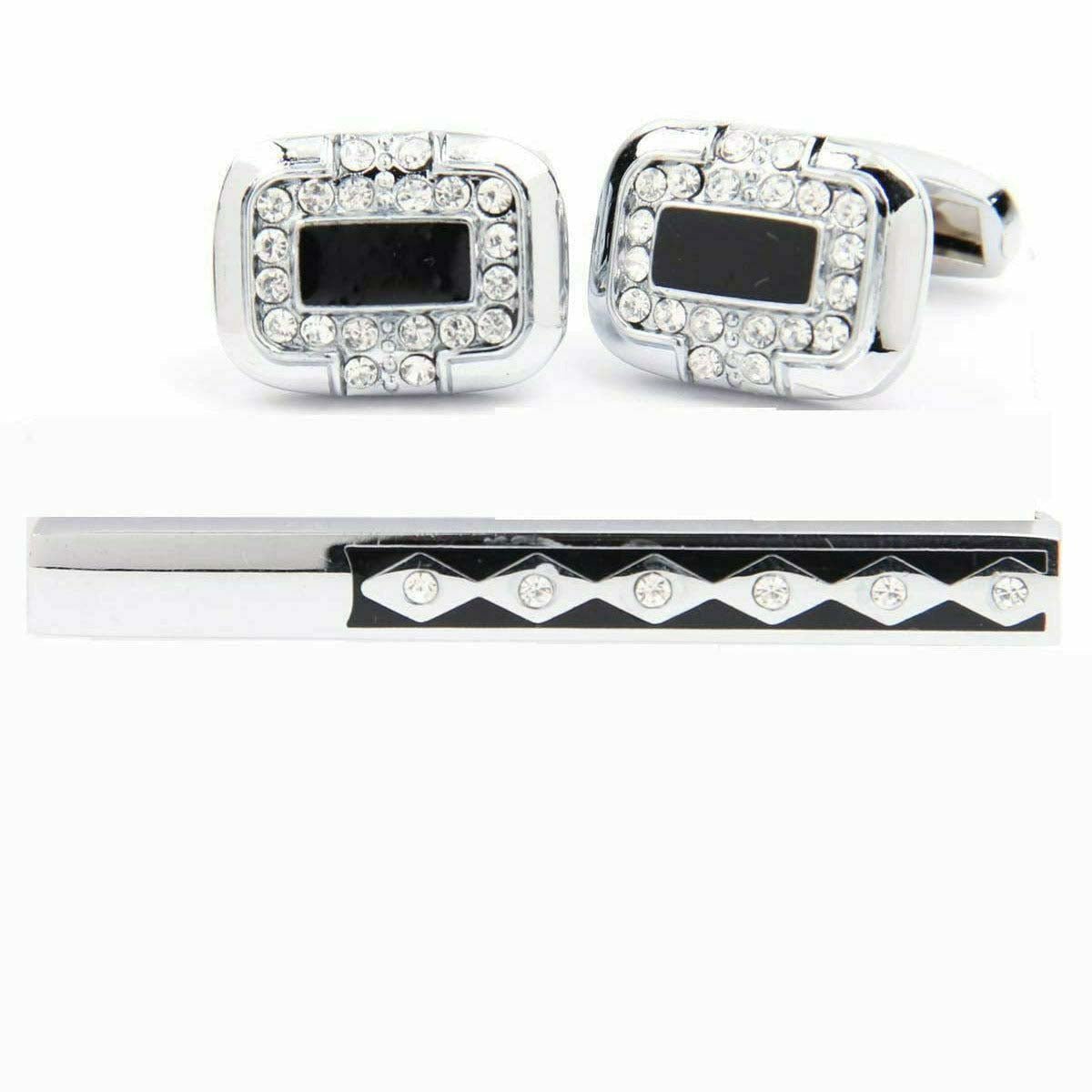 Vittorio Vico Rhinestone Cufflinks & Tie Bar Set in Gift Box