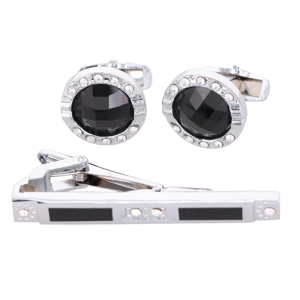 Vittorio Vico Rhinestone Cufflinks & Tie Bar Set in Gift Box