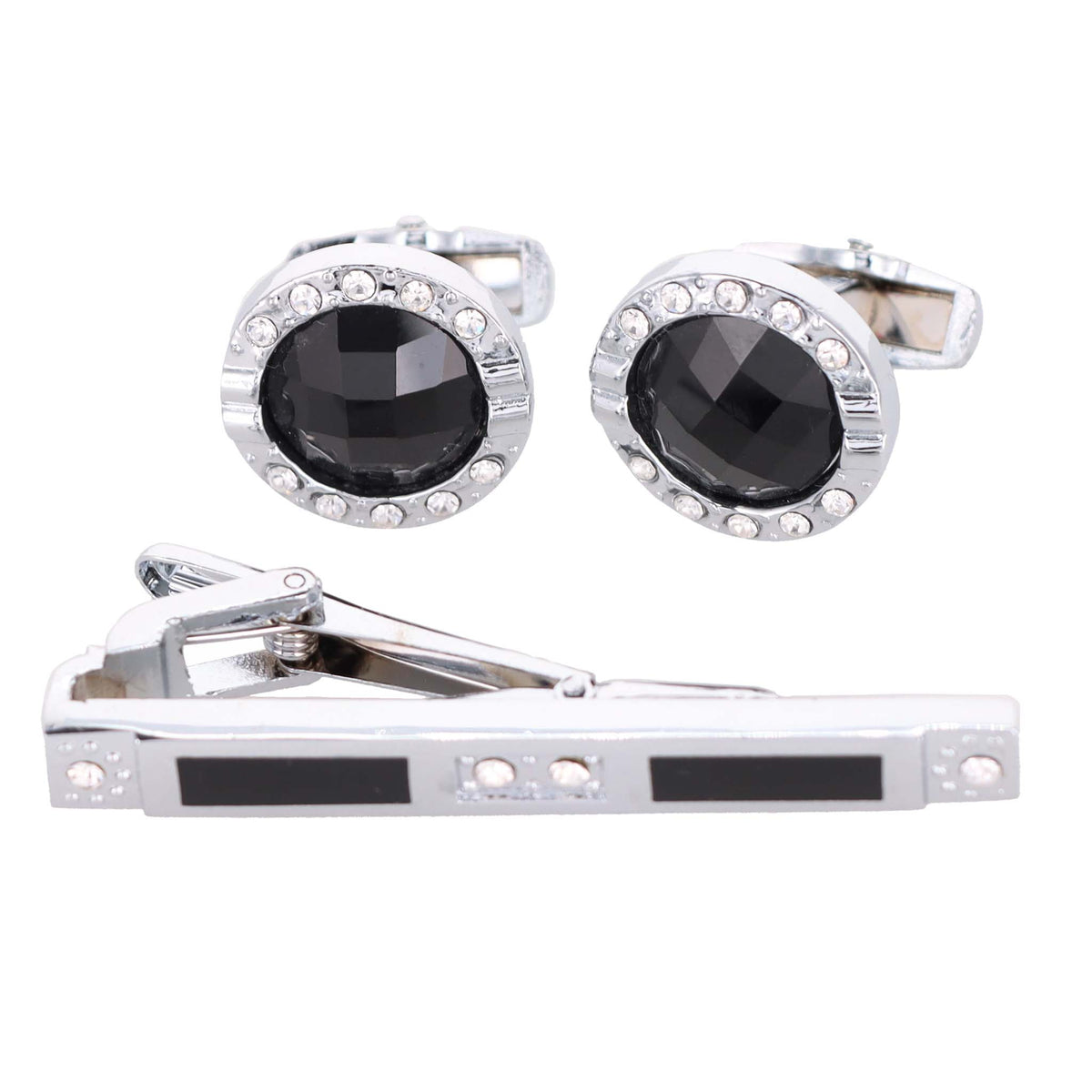 Vittorio Vico Rhinestone Cufflinks & Tie Bar Set in Gift Box