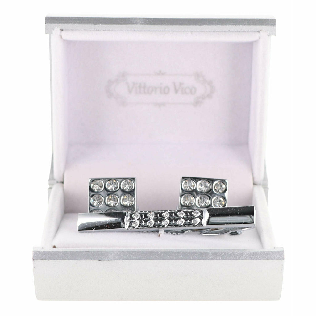 Vittorio Vico Rhinestone Cufflinks & Tie Bar Set in Gift Box