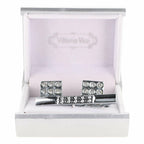 Vittorio Vico Rhinestone Cufflinks & Tie Bar Set in Gift Box