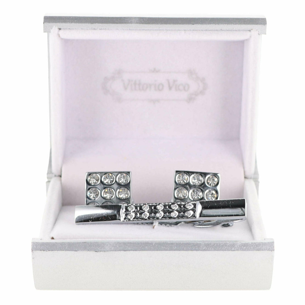 Vittorio Vico Rhinestone Cufflinks & Tie Bar Set in Gift Box