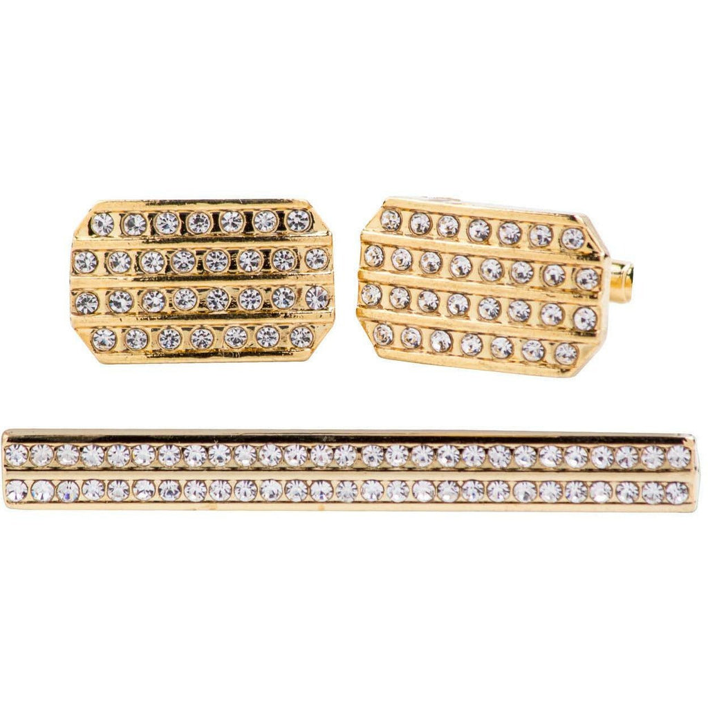 Vittorio Vico Rhinestone Cufflinks & Tie Bar Set in Gift Box