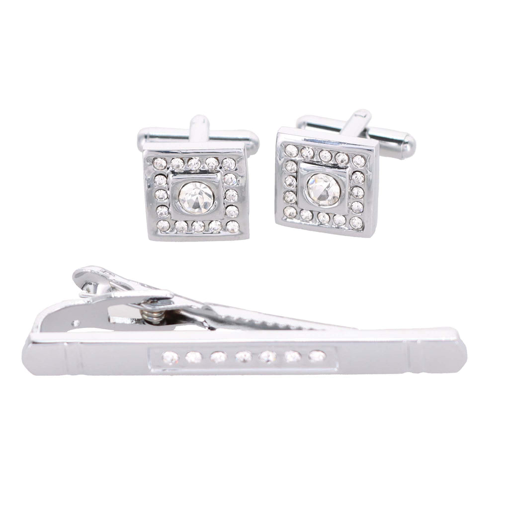 Vittorio Vico Rhinestone Cufflinks & Tie Bar Set in Gift Box