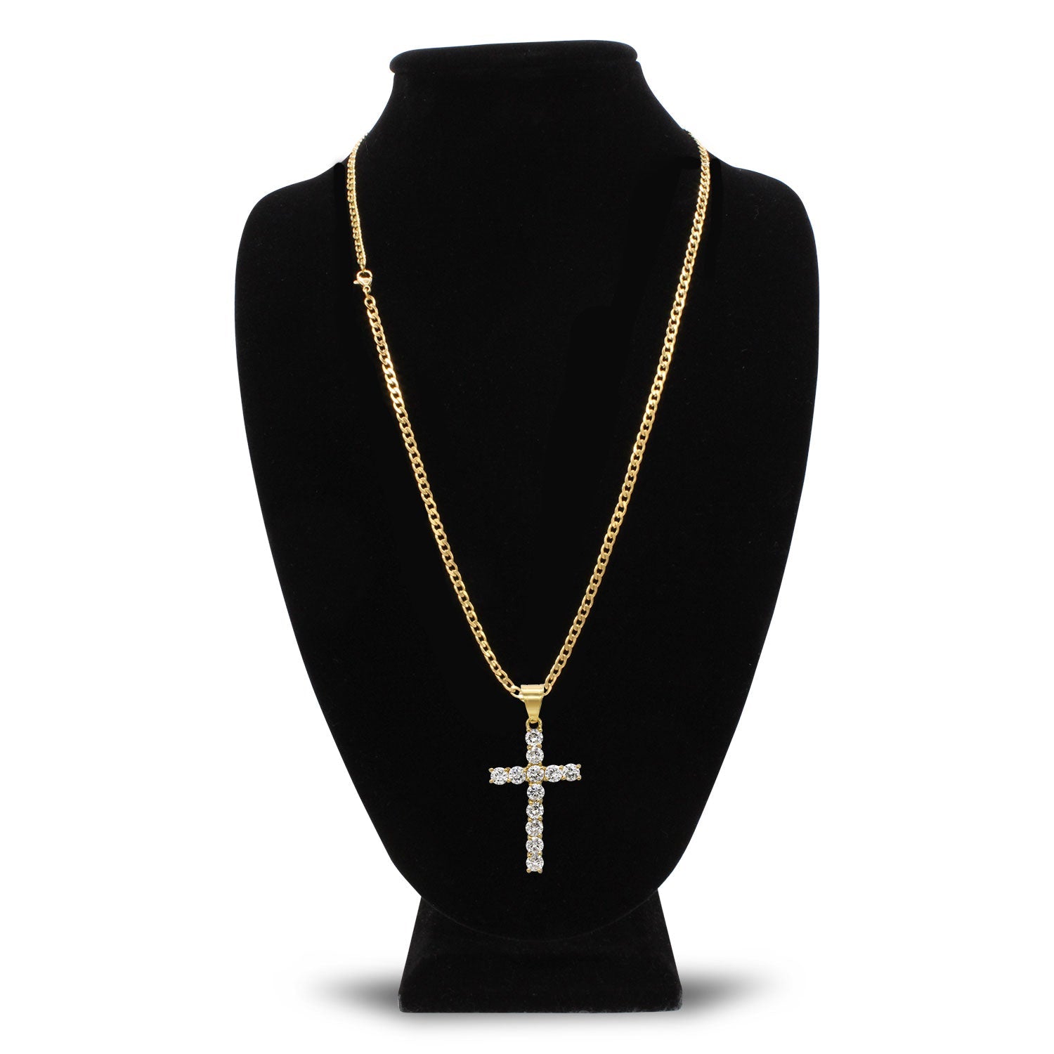 Cubic Zirconia Cross Pendant 14K Gold Plated Necklace Set