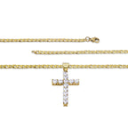 Cubic Zirconia Cross Pendant 14K Gold Plated Necklace Set
