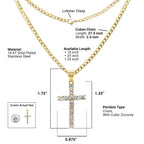 Cubic Zirconia Cross Pendant 14K Gold Plated Necklace Set
