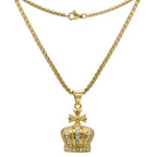 Crown Cubic Zirconia Pendant Necklace Set 14K Gold Plated