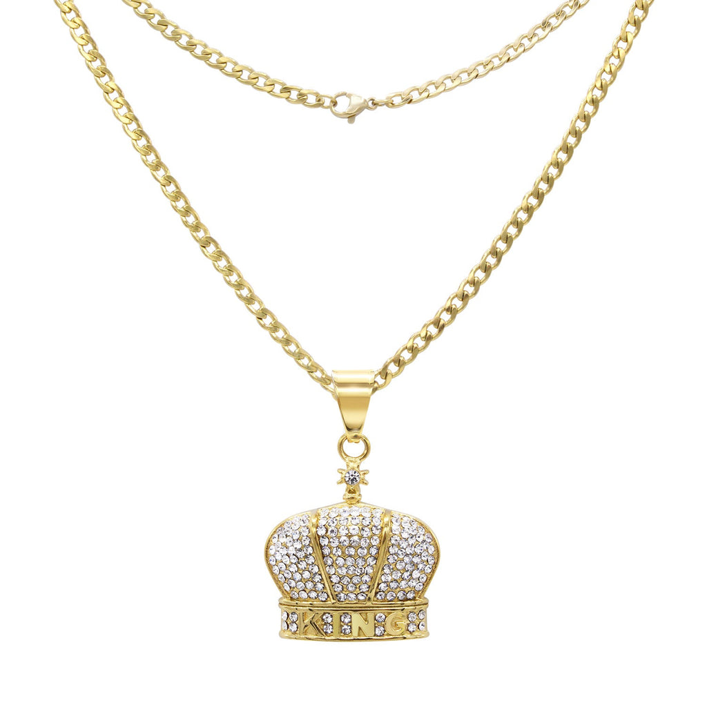 Crown Cubic Zirconia Pendant Necklace Set 14K Gold Plated
